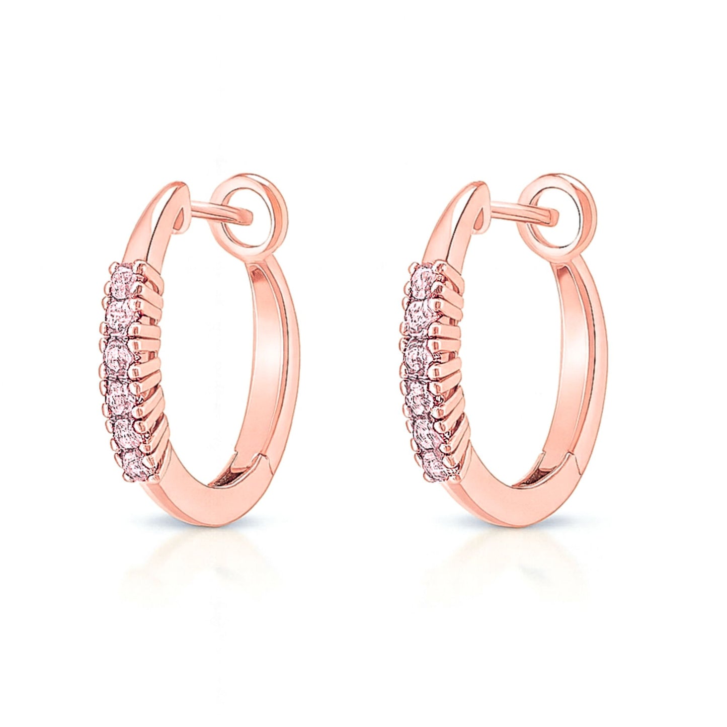 14K 0.26cttw Round Pink Diamond Hoop Earrings