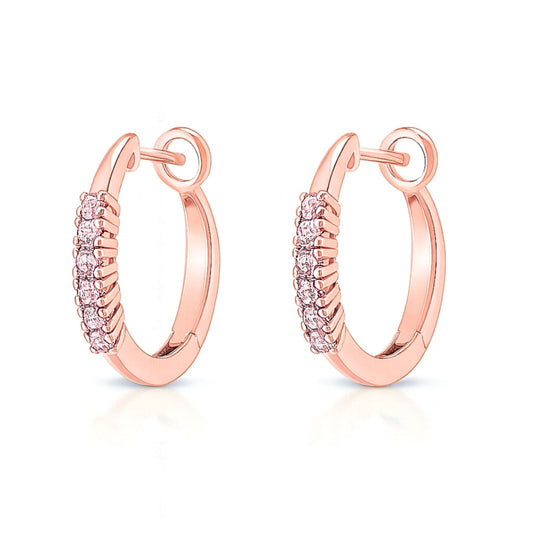 14K 0.26cttw Round Pink Diamond Hoop Earrings