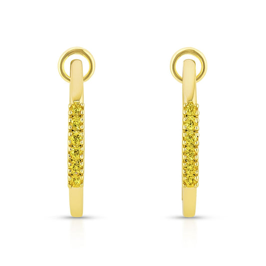 14K 0.27cttw Round Yellow Diamond Hoop Earrings