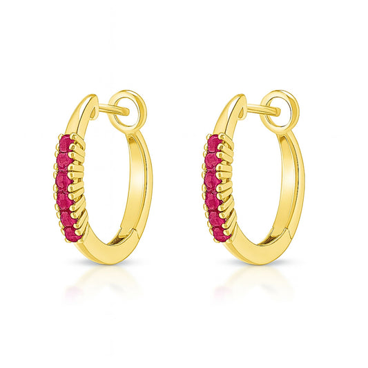 14K 0.32cttw Round Burma Ruby Hoop Earrings