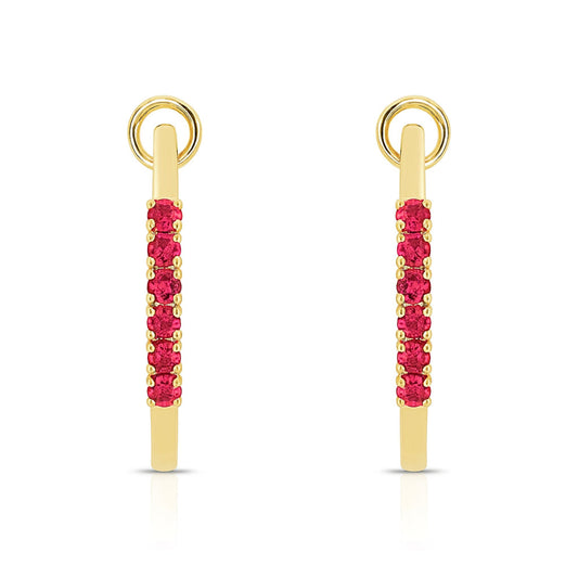 14K 0.32cttw Round Burma Ruby Hoop Earrings