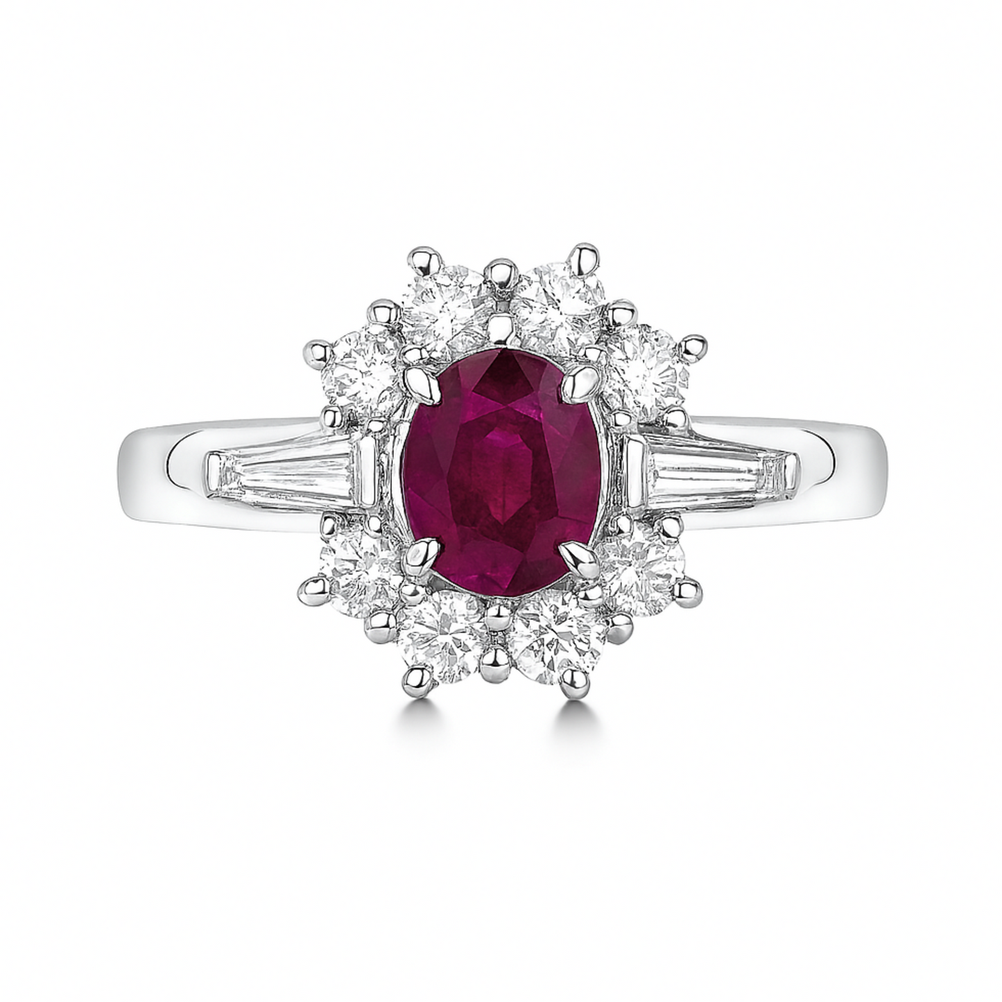 Platinum 0.49ct Oval Ruby 0.55cttw White Diamonds Designer Ring