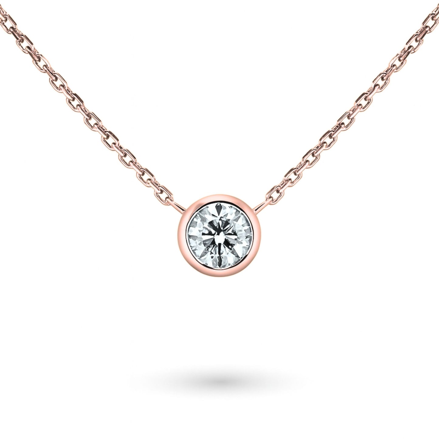14K Round VS White Diamond Bezel Set Solitaire Necklace