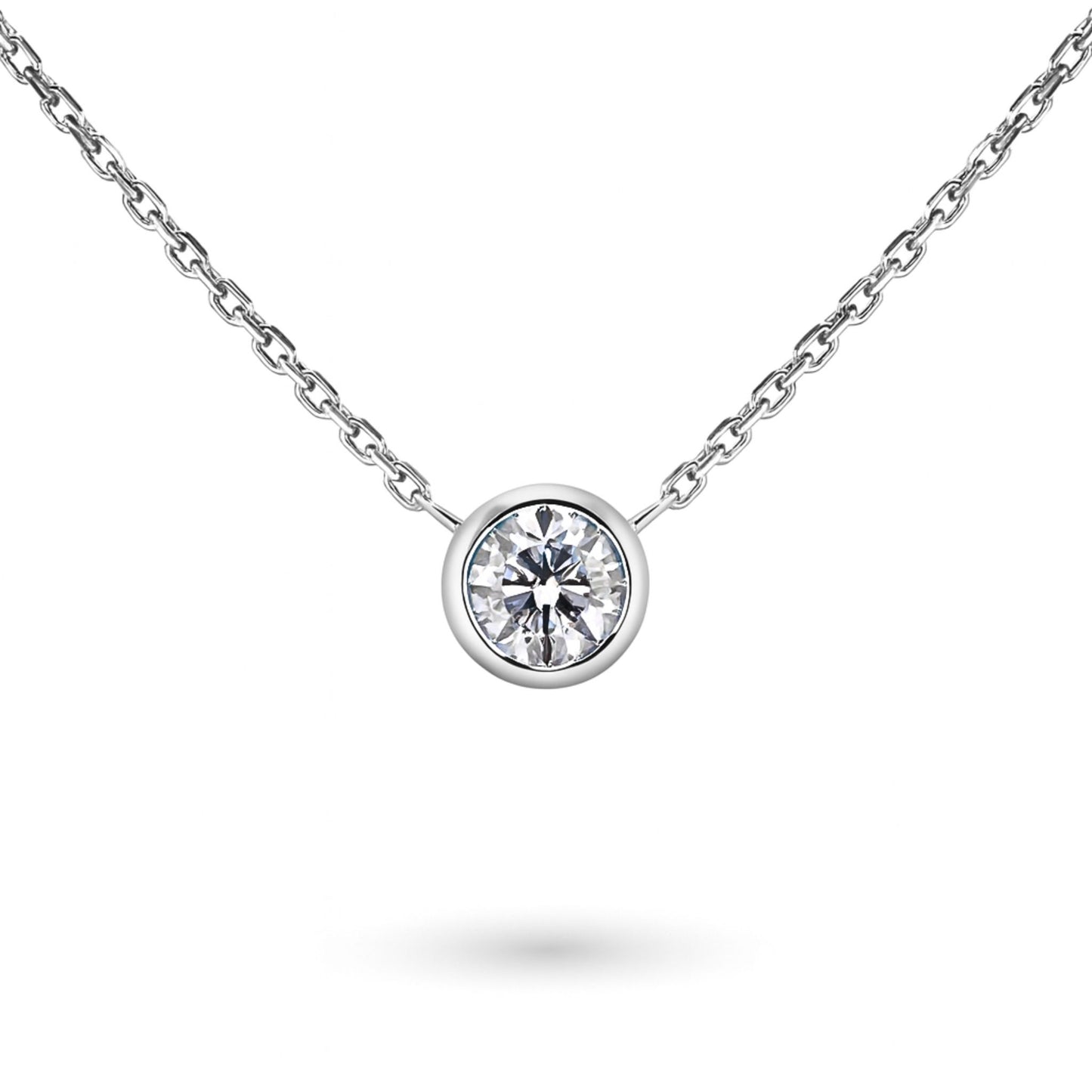 14K Round VS White Diamond Bezel Set Solitaire Necklace