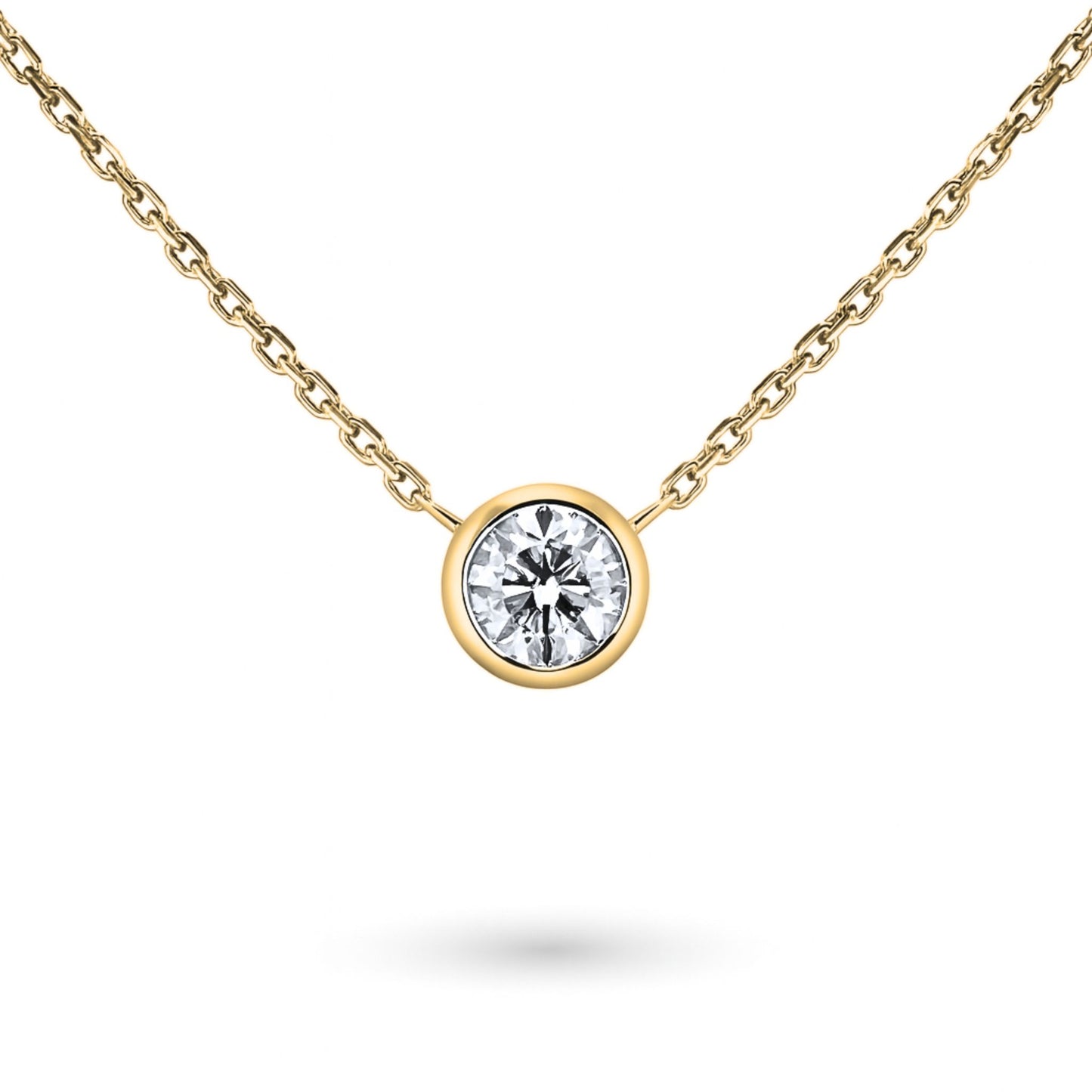 14K Round VS White Diamond Bezel Set Solitaire Necklace