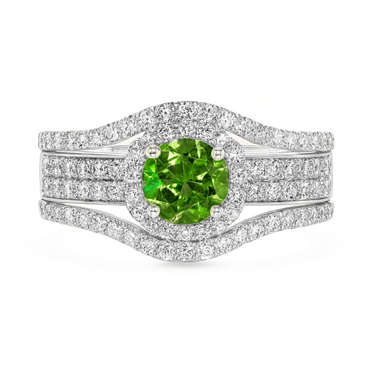 14K 0.63ct Round Russian Demantoid 0.95cttw VS White Diamonds Ring