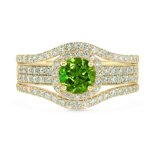 14K 0.63ct Round Russian Demantoid 0.95cttw VS White Diamonds Ring