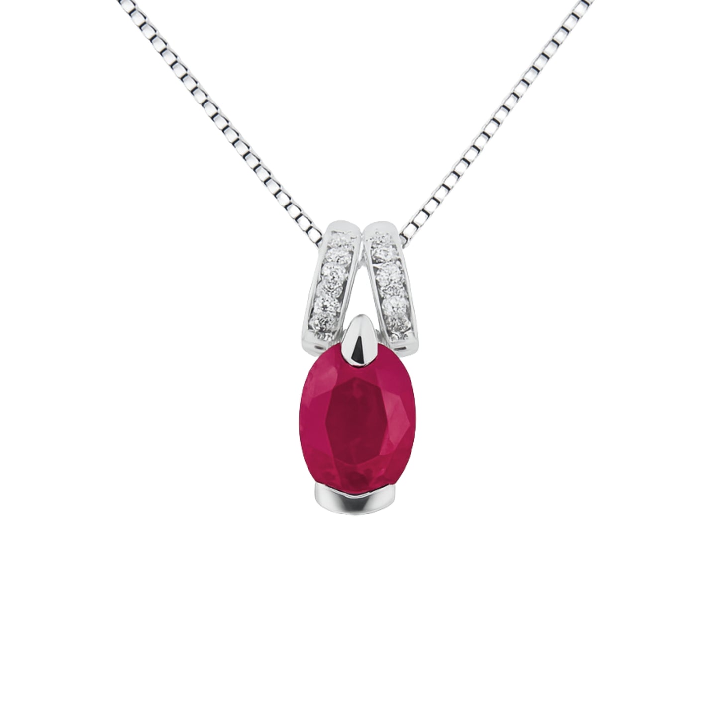 Platinum 0.76ct Oval Ruby 0.04cttw White Diamonds Designer Necklace