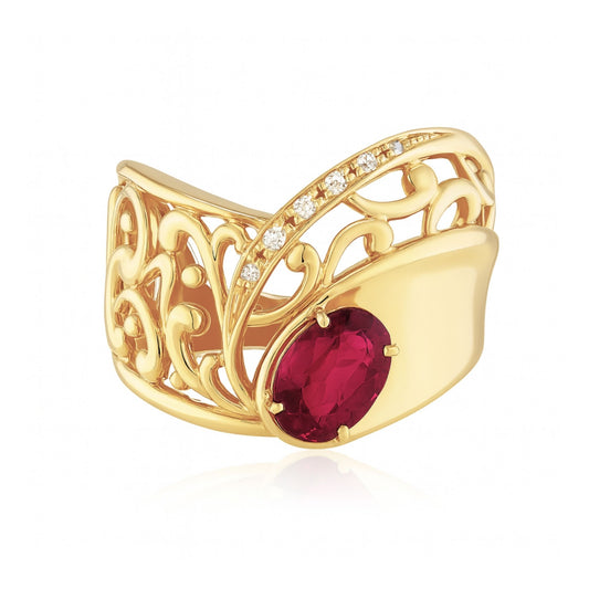 14K 0.78ct Oval Burma Ruby 0.10cttw White Diamonds Ring