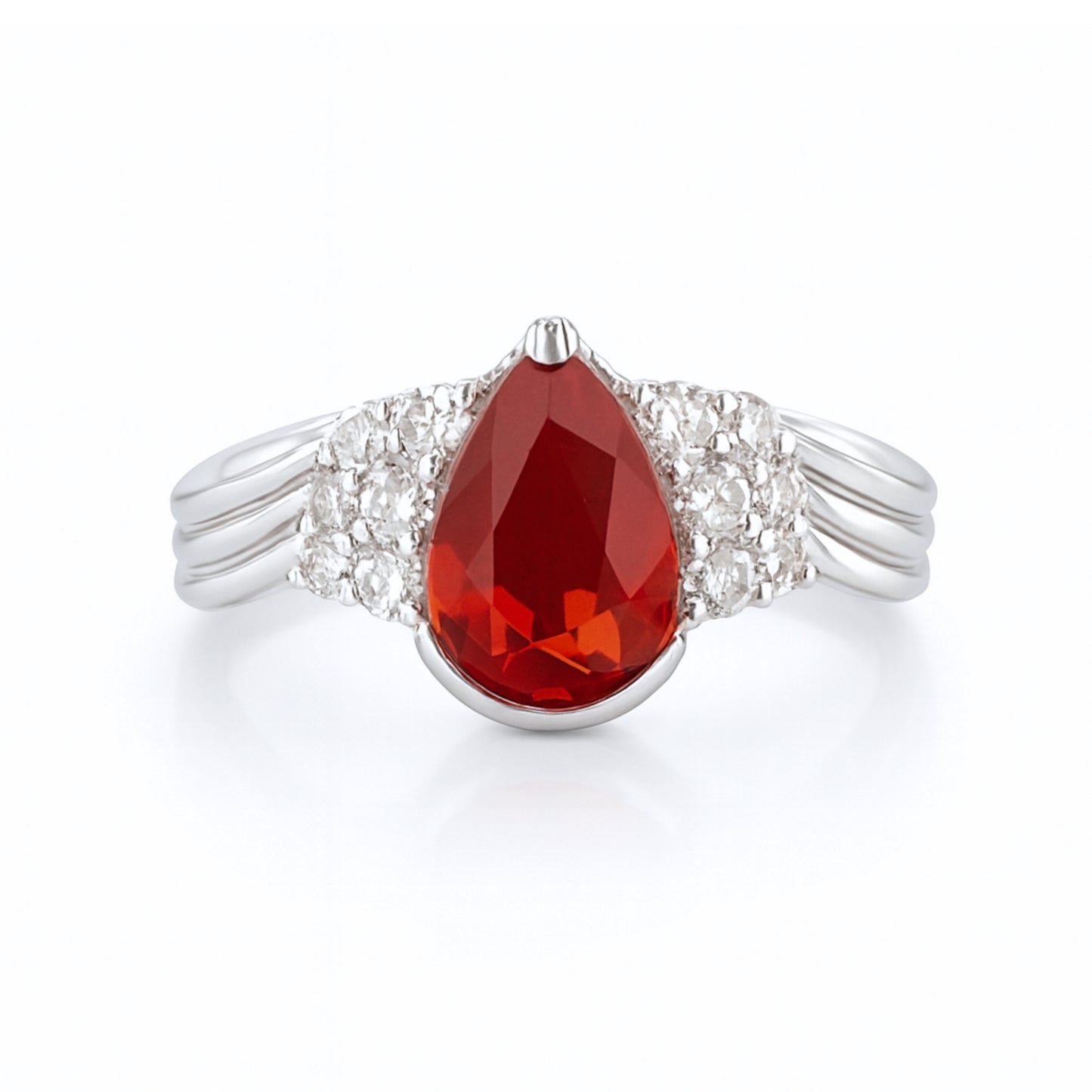 Platinum 0.82ct Pear Shape Fire Opal 0.27cttw White Diamonds Designer Ring