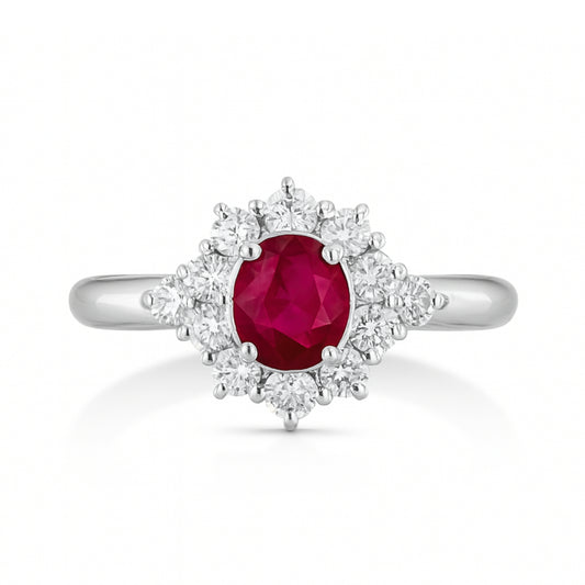 Platinum 0.84ct Oval Ruby 0.64cttw White Diamonds Designer Ring