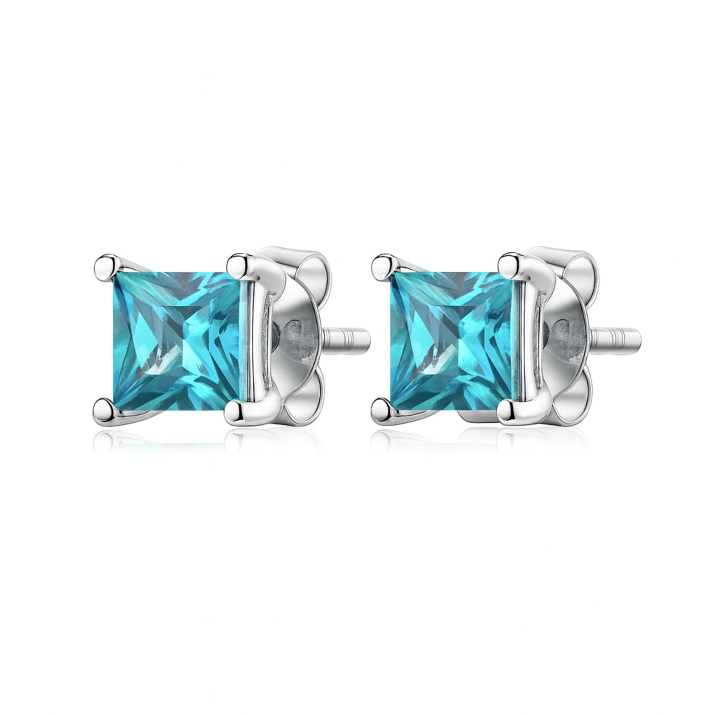14K 1.07cttw Princess Cut Blue Zircon Stud Earrings