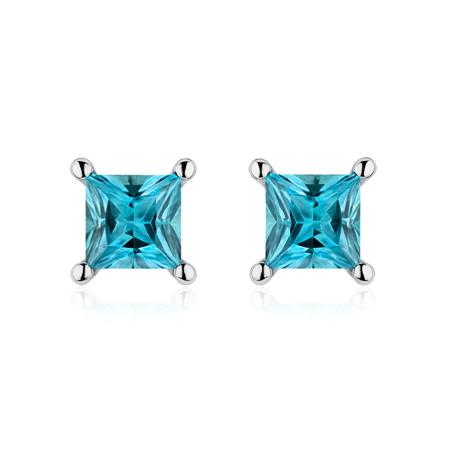 14K 1.07cttw Princess Cut Blue Zircon Stud Earrings