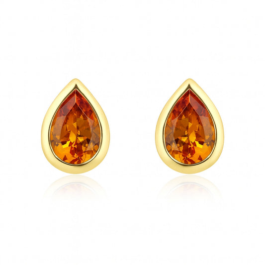 14K 1.08cttw Pear Shape Mandarin Garnet Stud Earrings