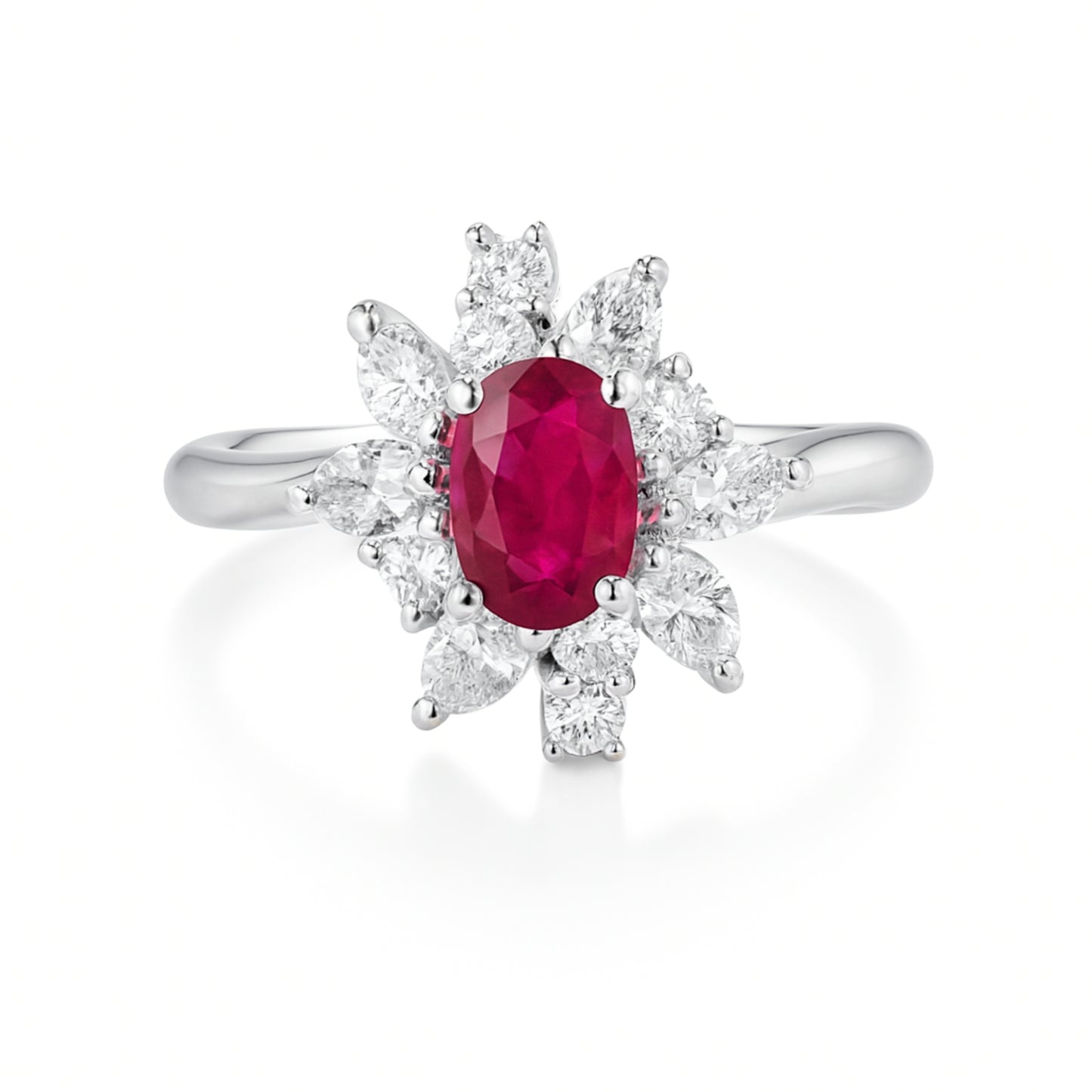 Platinum 1.14ct Oval Burma Ruby 0.95cttw White Diamonds Designer Ring