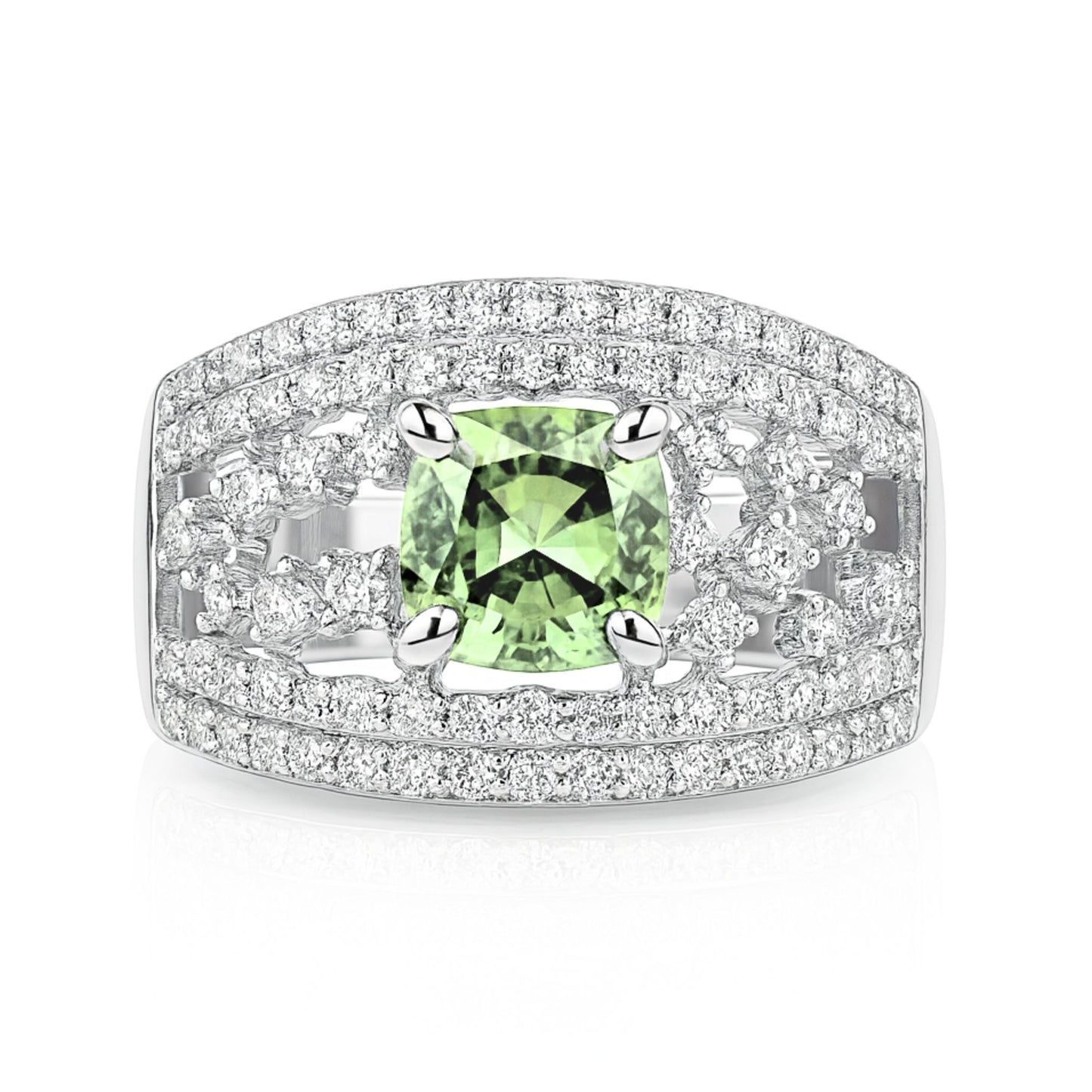 14K 1.23ct Cushion Green Paraiba 0.93cttw VS White Diamonds Ring