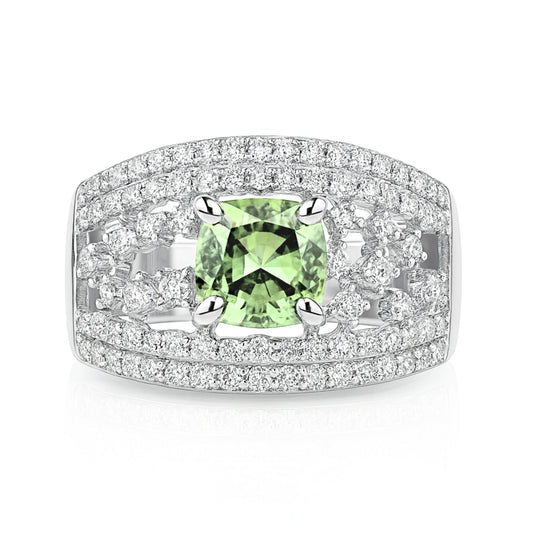 14K 1.23ct Cushion Green Paraiba 0.93cttw VS White Diamonds Ring