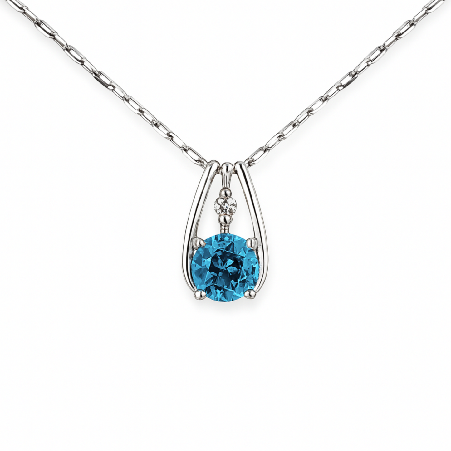 Platinum 1.30ct Oval Blue Zircon 0.03cttw White Diamonds Designer Necklace
