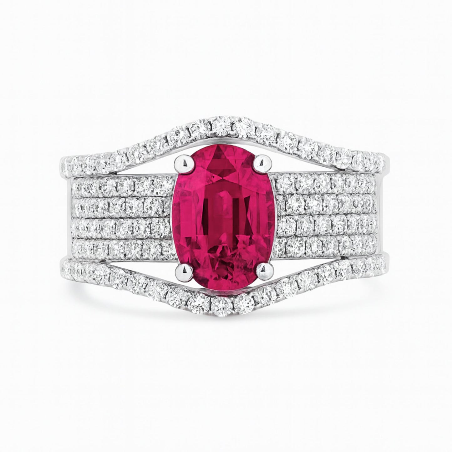 14K 1.38ct Oval Mahenge Pink Spinel 1.36cttw VS White Diamonds Ring