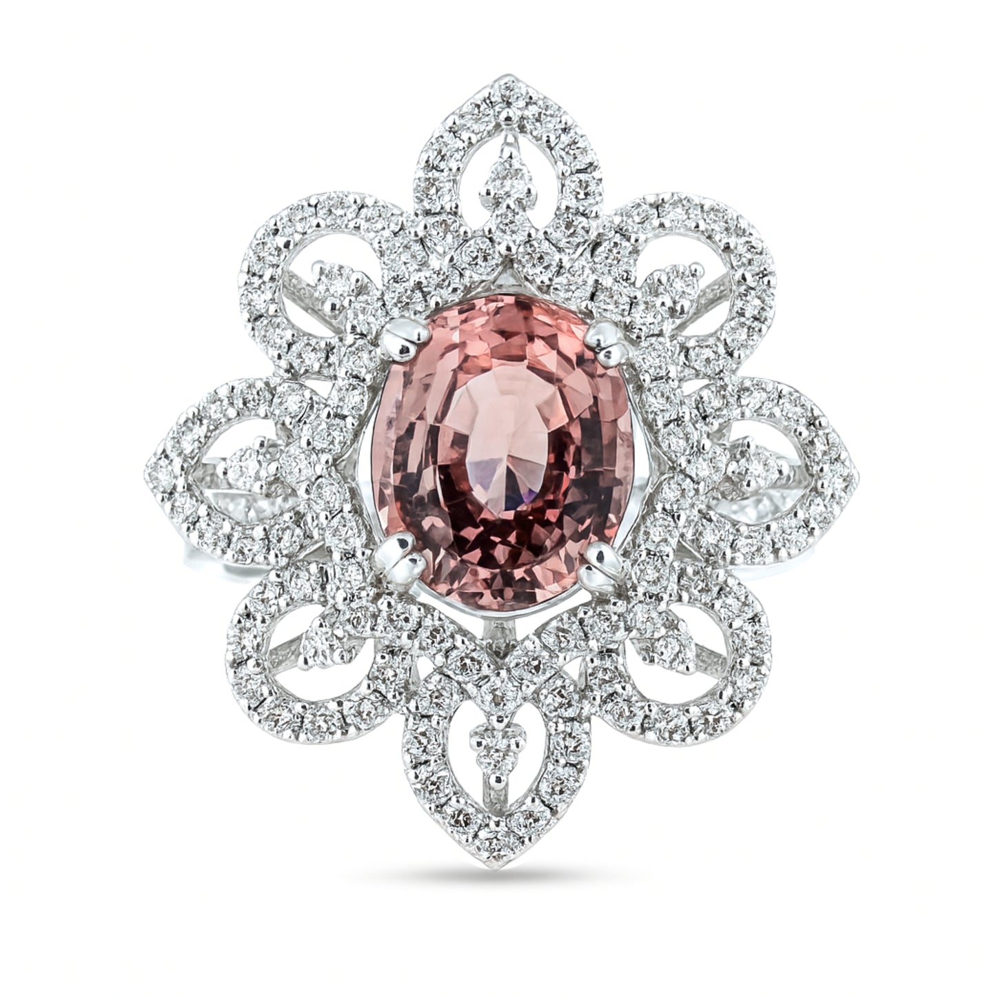 Platinum 1.56ct Oval Padparadscha 0.77cttw White Diamonds Designer Ring