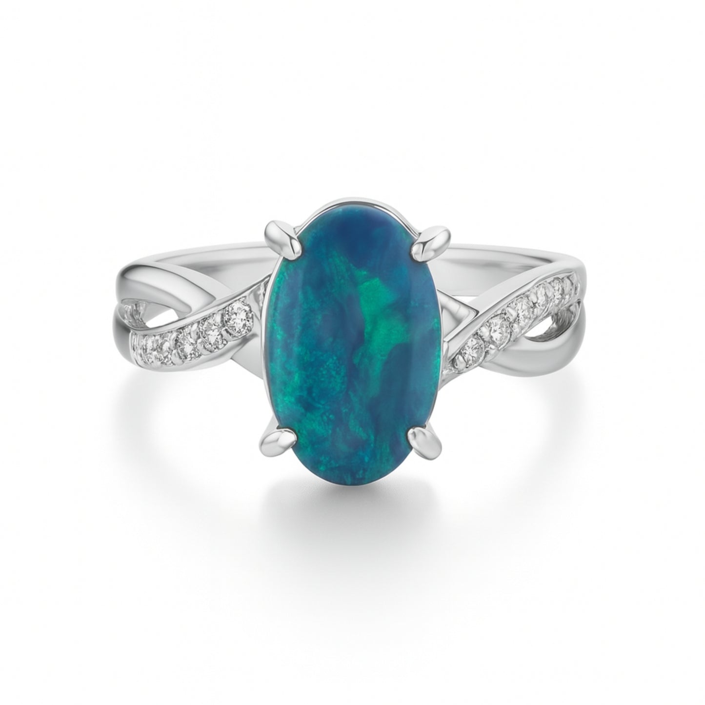 Platinum 1.84ct Oval Black Opal 0.12cttw White Diamonds Designer Ring