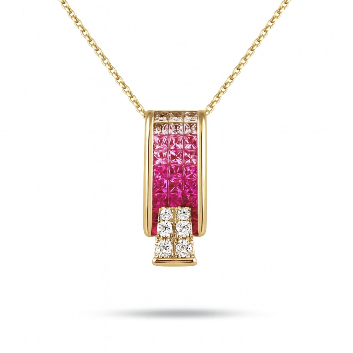 18K 1.84cttw Princess Cut Multi-Color Sapphire 0.26cttw White Diamonds 18" Necklace