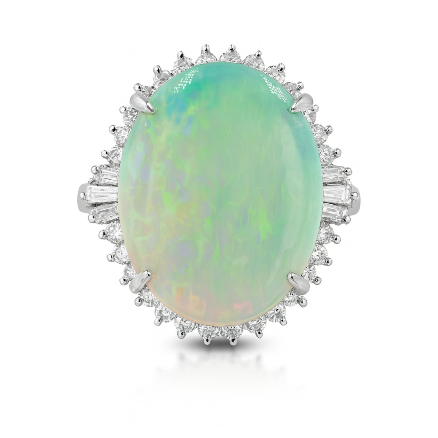 Platinum 11.40ct Oval Australian Opal 0.70cttw White Diamonds Designer Ring