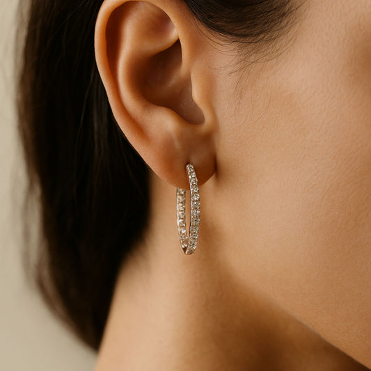 14K 1.05cttw VS White Diamond Inside Out 1" Oval Hoop Earrings