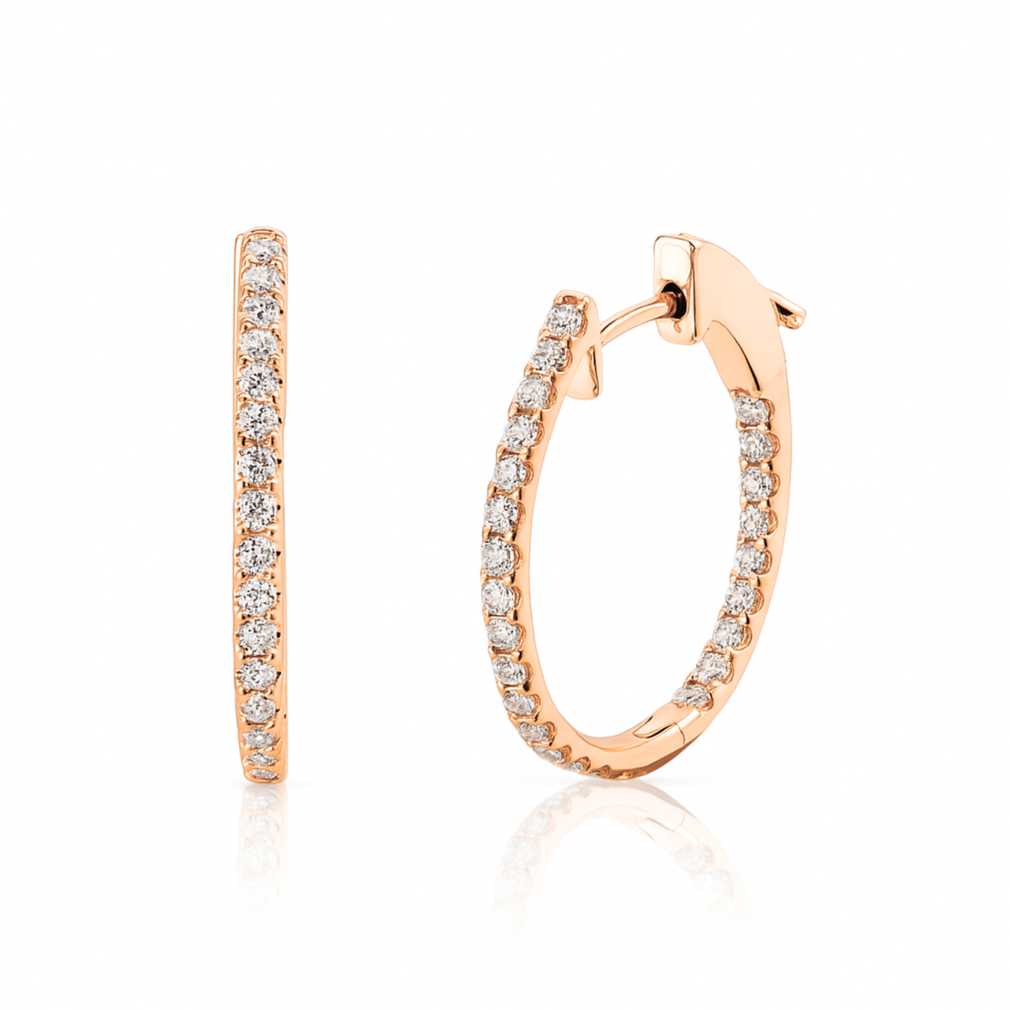 14K 1.05cttw VS White Diamond Inside Out 1" Oval Hoop Earrings