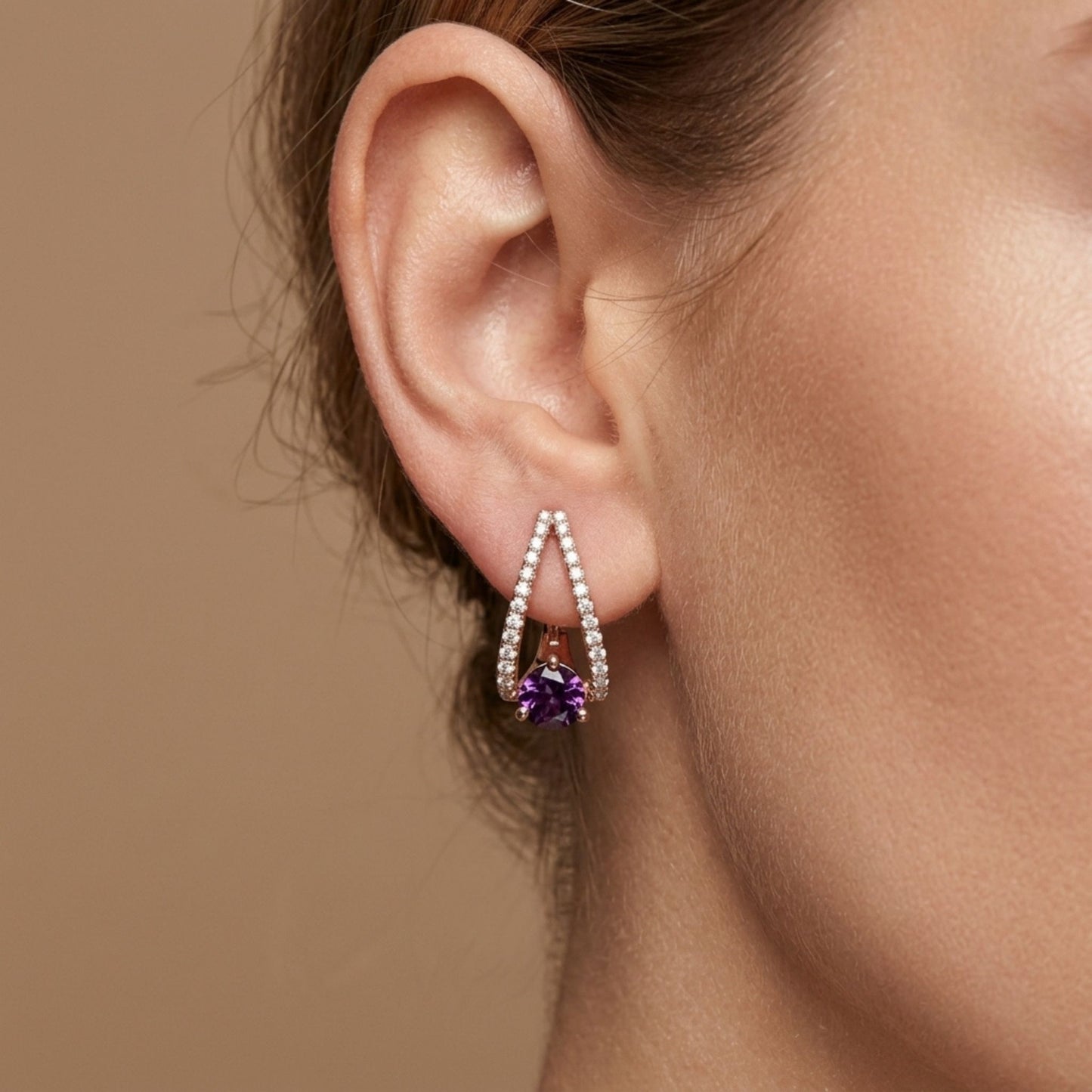 14K 5mm Round Royal Zambaran Garnet 0.55cttw VS White Diamonds Huggie Earrings