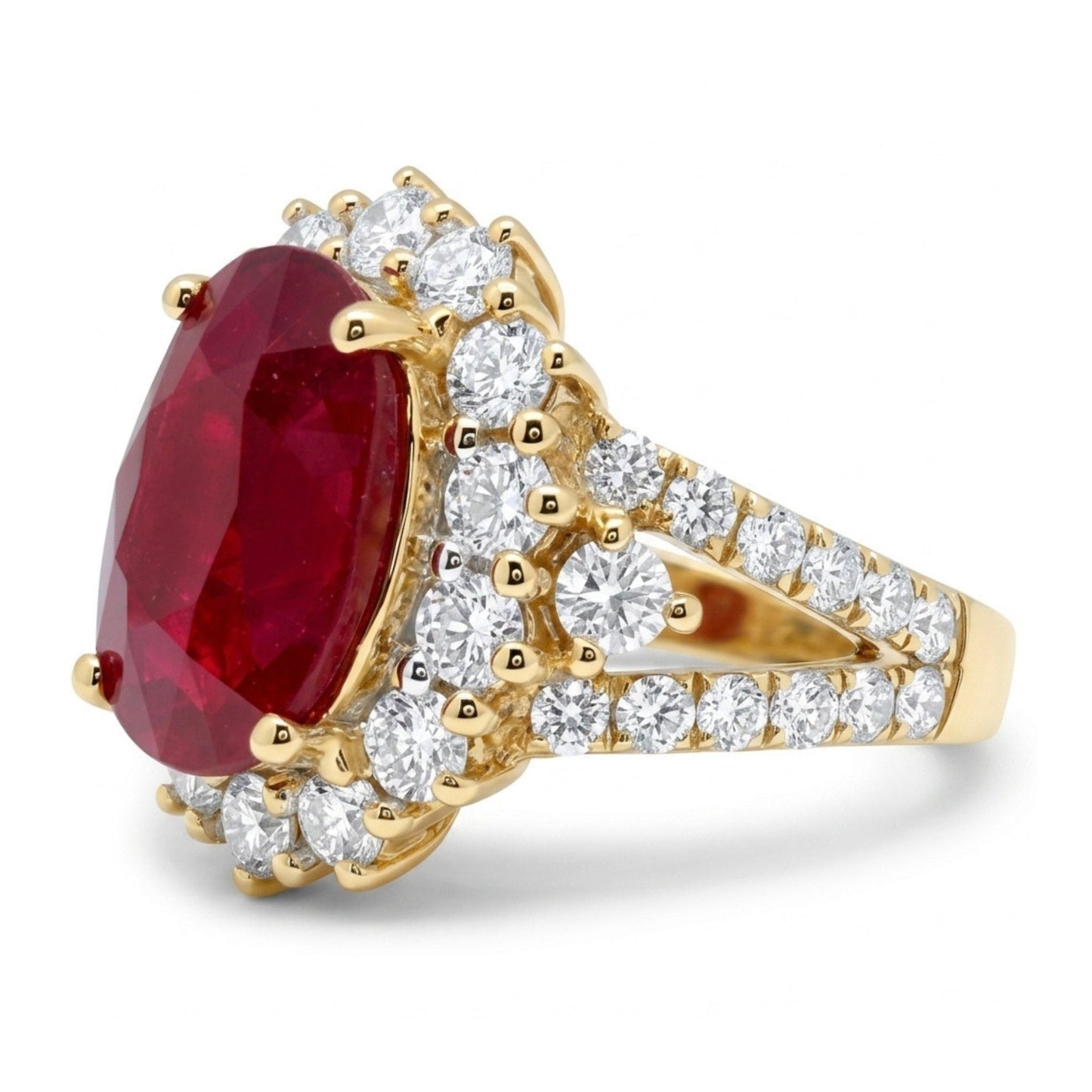 14K 3.52ct Oval Burma Ruby 1.41cttw VS White Diamonds Ring