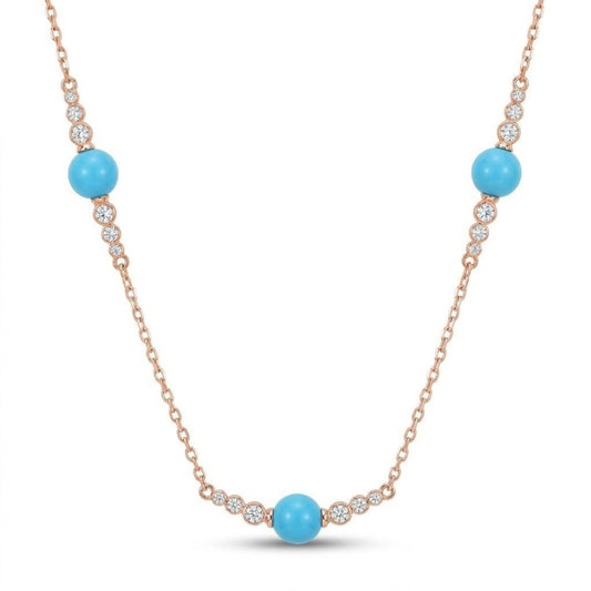 14K 18.85cttw Sphere Sleeping Beauty Turquoise 0.80cttw VS White Diamonds Necklace