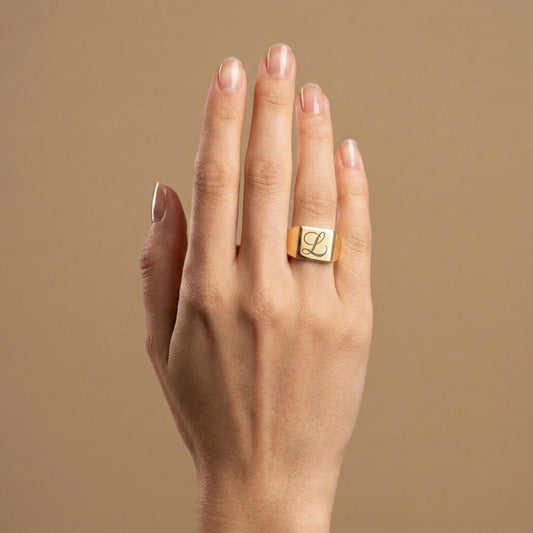 14K Customizable Single Letter Signet Ring