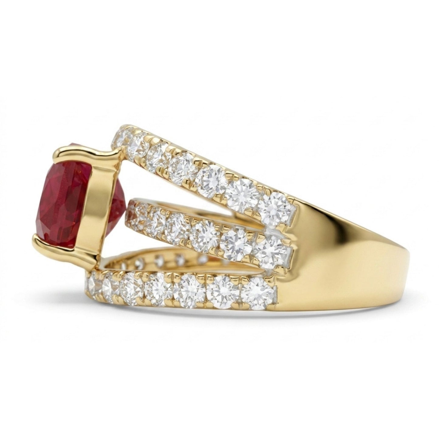 14K 3.01ct Cushion Burma Ruby 1.31cttw VS White Diamonds Ring