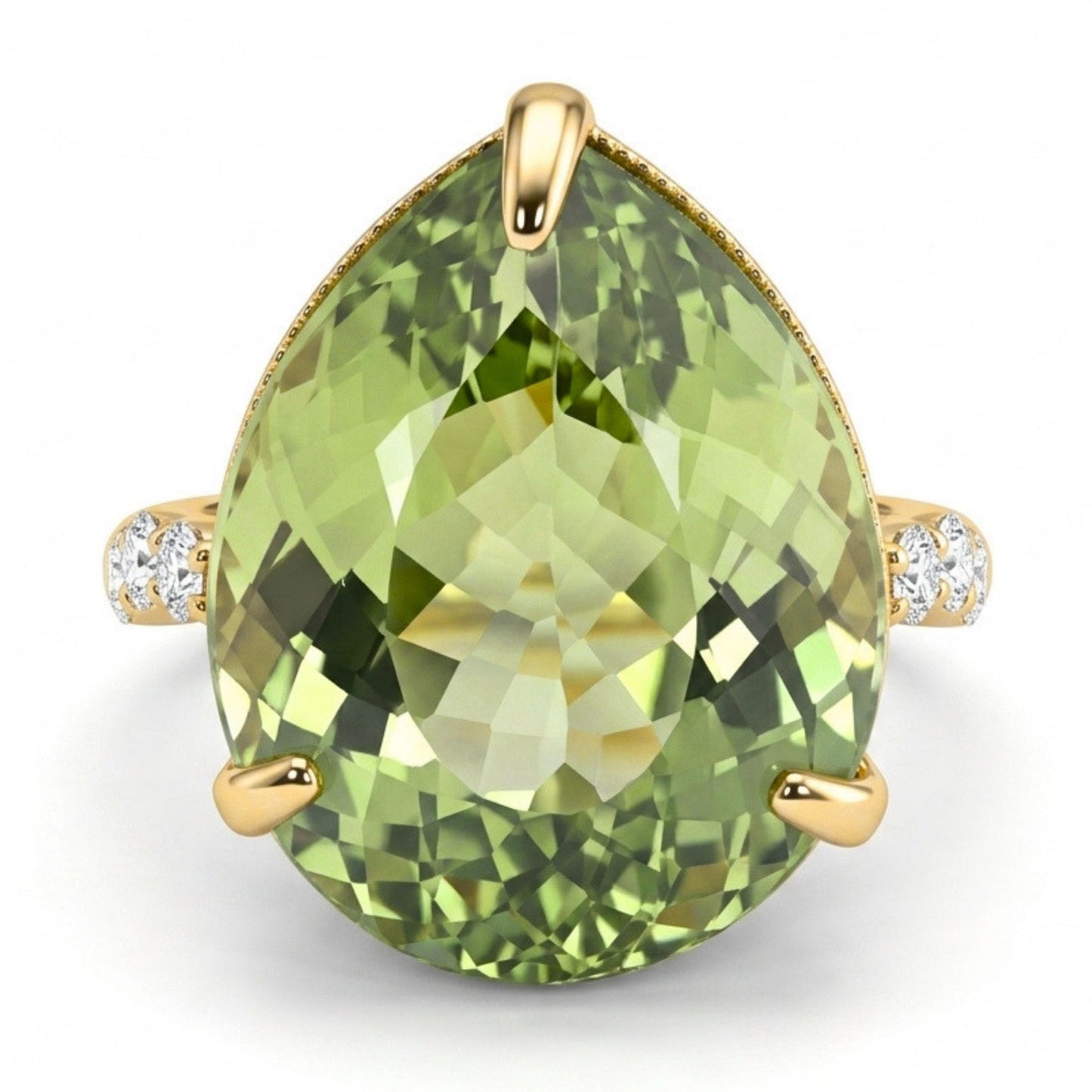 14K 13.75ct Pear Shape Congo Green Tourmaline 0.31cttw VS White Diamonds Ring