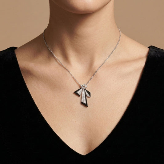 18K 1.85cttw Fancy Cut Black Agate 0.47cttw White Diamonds Necklace