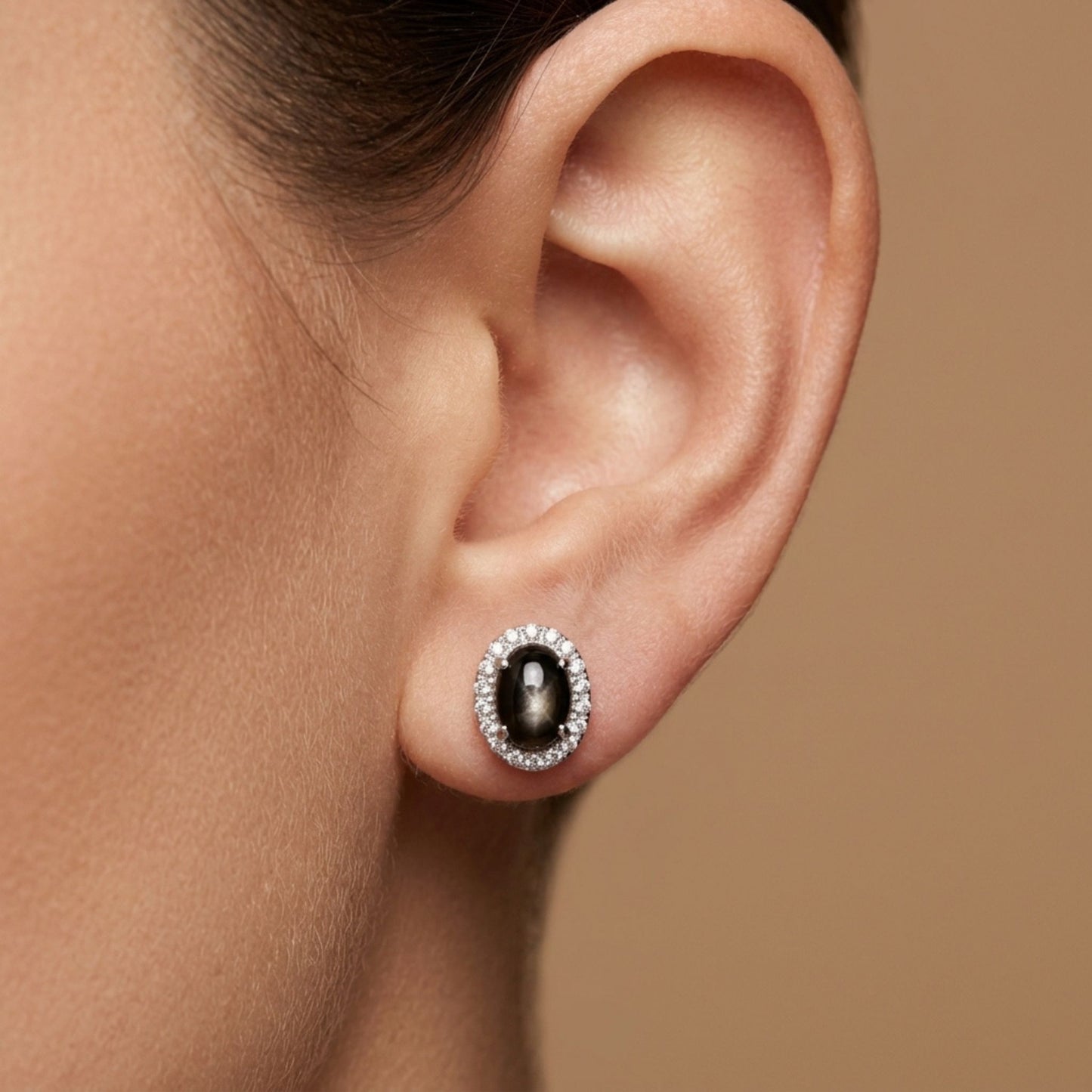 14K 1.40cttw Oval Sillimanite 0.18cttw VS White Diamonds Stud Earrings