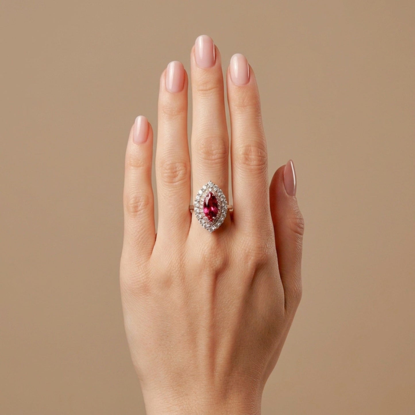 14K 3.06ct Marquise Mahenge Pink Spinel 1.64cttw Pink & White Diamonds Ring