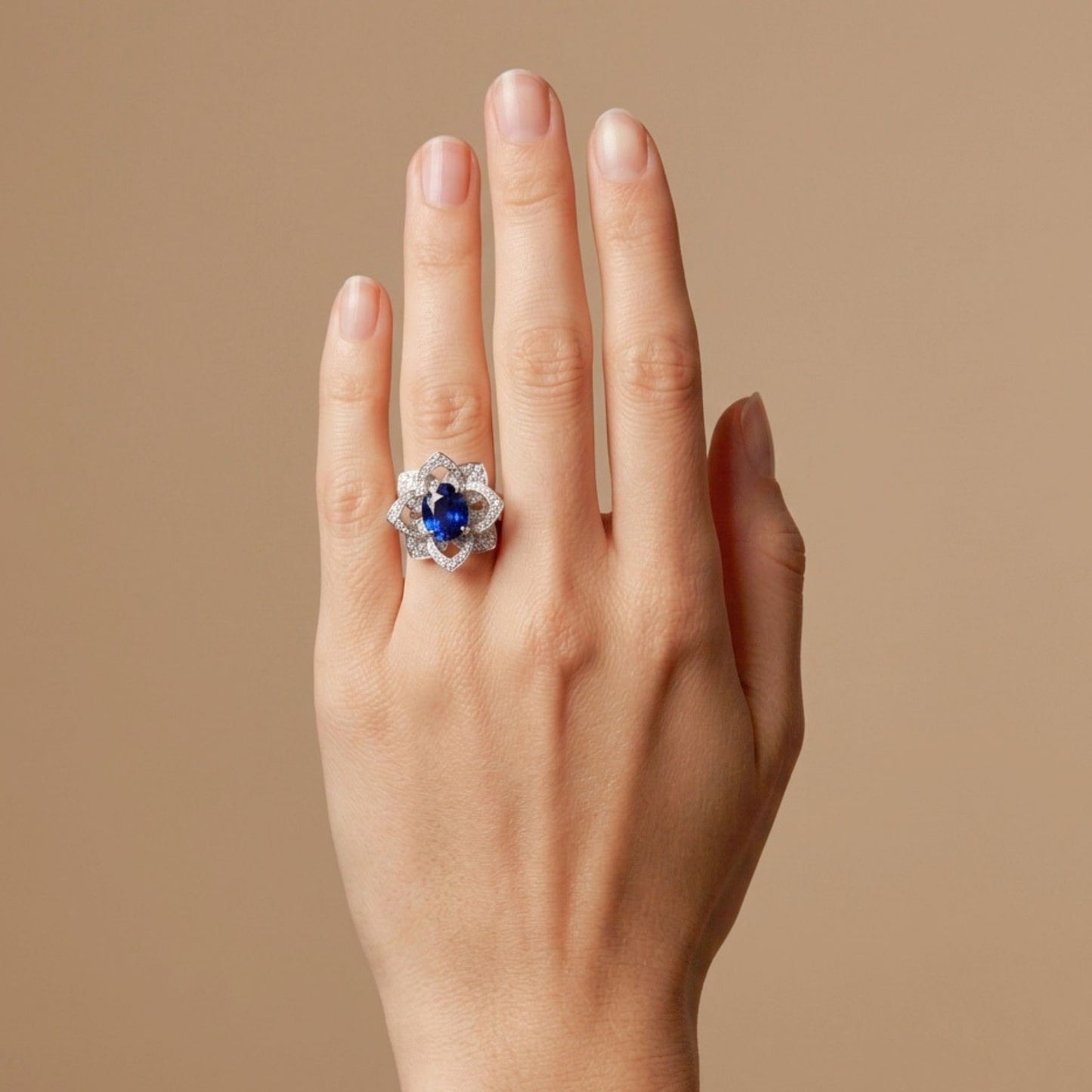 14K 2.13ct Oval Blue Sapphire 0.47cttw VS White Diamonds Ring