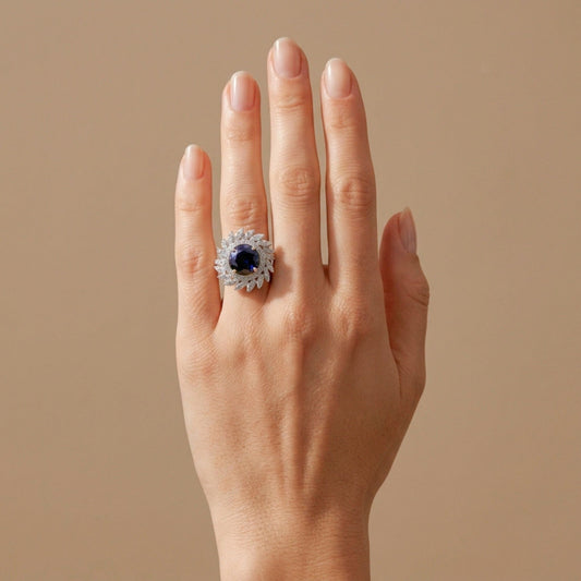 14K 3.28ct Round Iolite 1.11cttw VS White Diamonds Ring