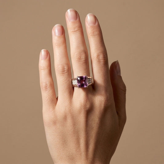 14K 6.30ct Cushion Pink Diaspore 0.67cttw VS White Diamonds Ring