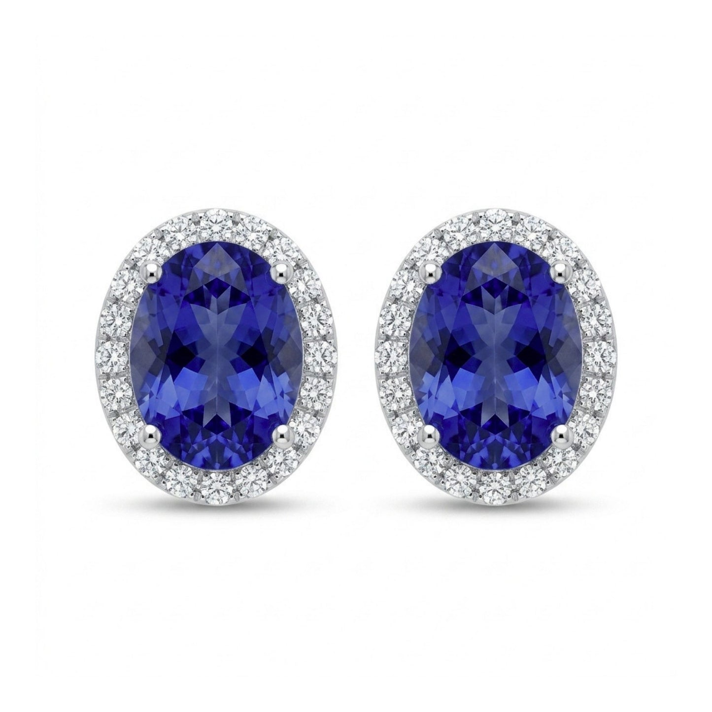 14K 3.20cttw Oval Blue Wing Tanzanite 0.40cttw VS White Diamonds Stud Earrings