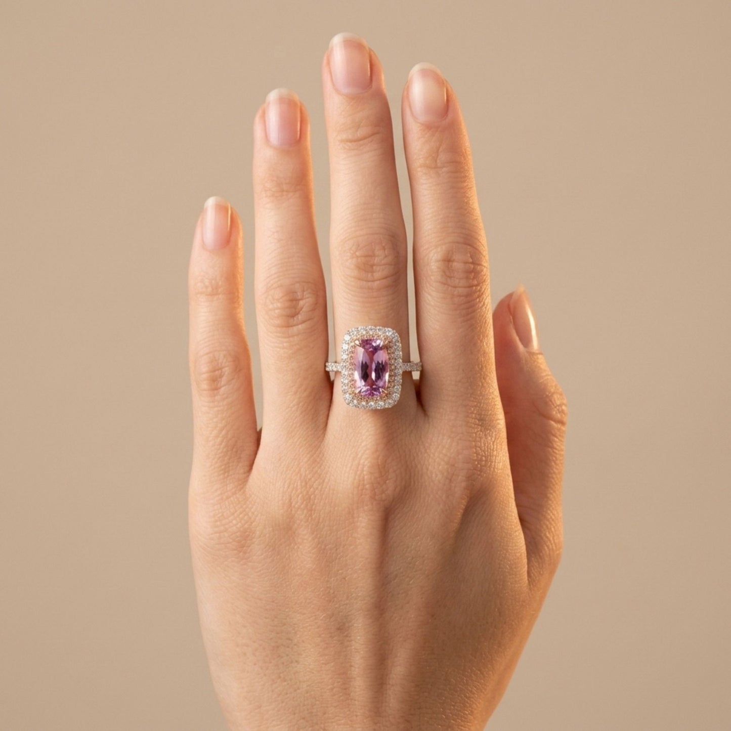 14K 3.68ct Cushion Pink Topaz 0.94cttw Pink & White Diamonds Ring