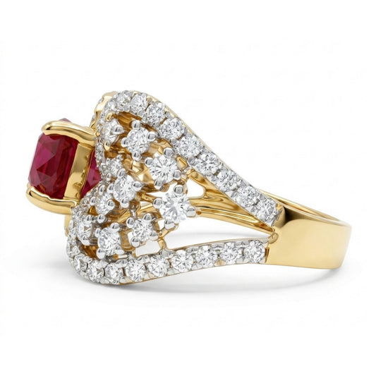 14K 2.07ct Round Burma Ruby 1.09cttw VS White Diamonds Ring