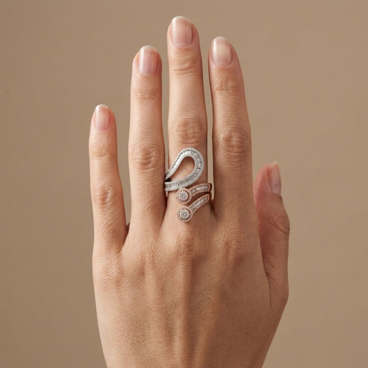 18K 1.20cttw Baguette & Round White Diamond Ring