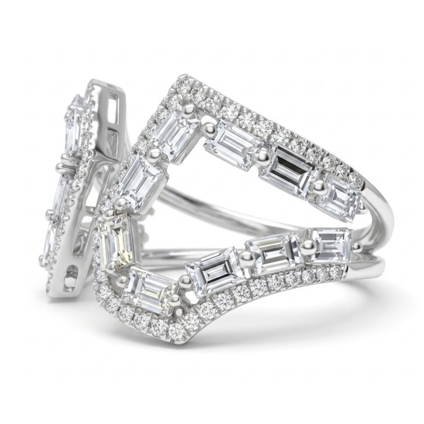 18K 1.38cttw Baguette & Round White Diamonds Ring
