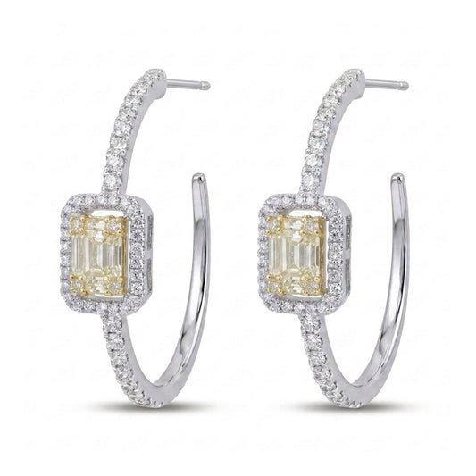 18K 1.15cttw Baguette & Round VS White Diamonds Hoop Earrings
