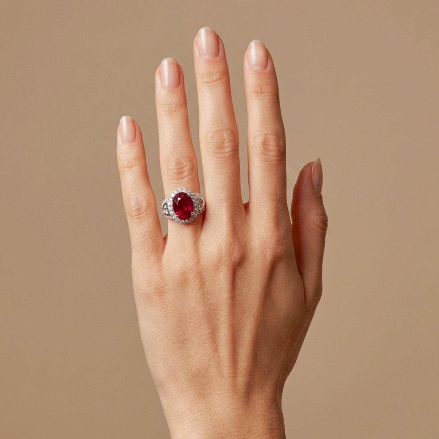 Platinum 4.37ct Oval Pigeon Blood Ruby 0.97cttw VS White Diamonds Ring AIGS #GF22102458