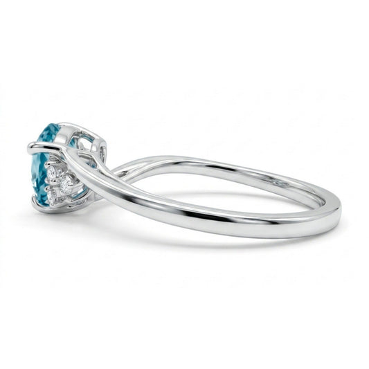 14K 1.30ct Trilliant Blue Zircon 0.09cttw VS White Diamonds Ring