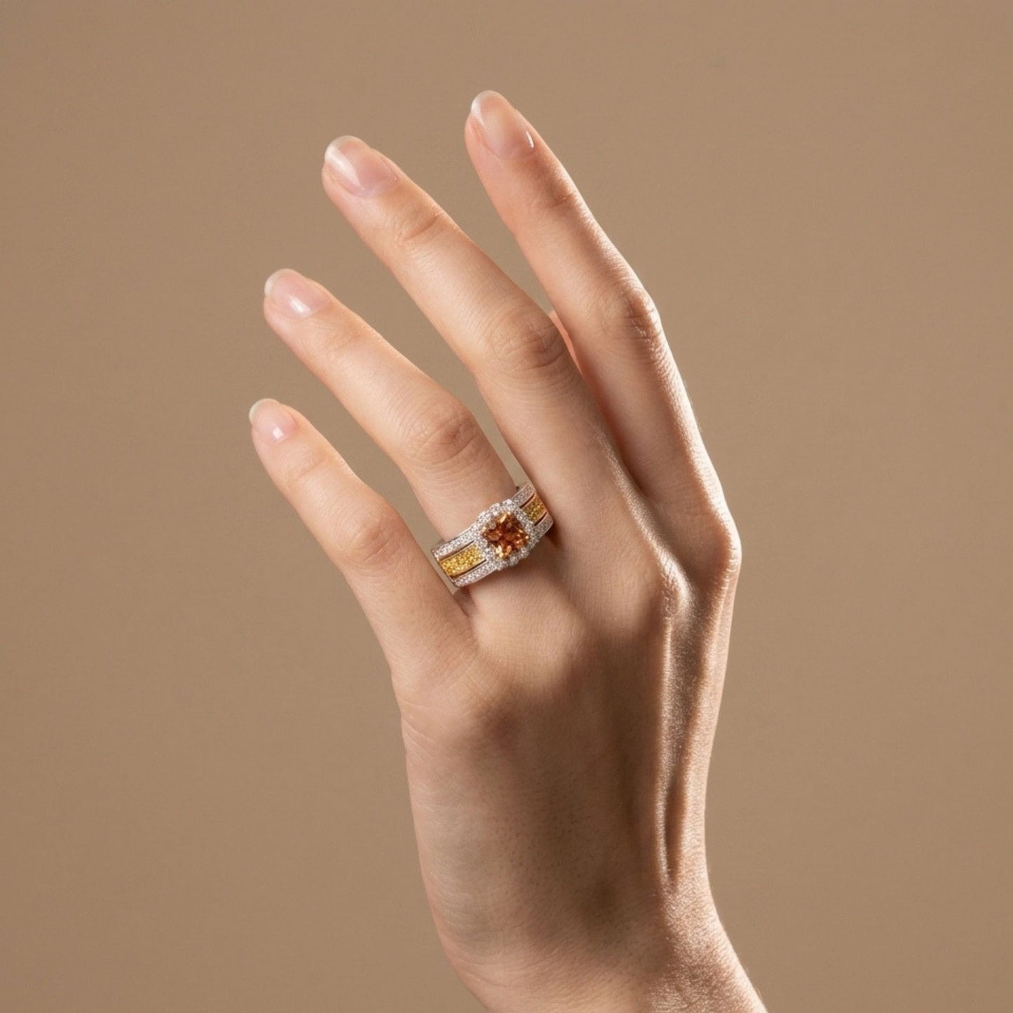 14K 1.32ct Cushion Imperial Topaz 1.01cttw Yellow & White Diamonds Ring